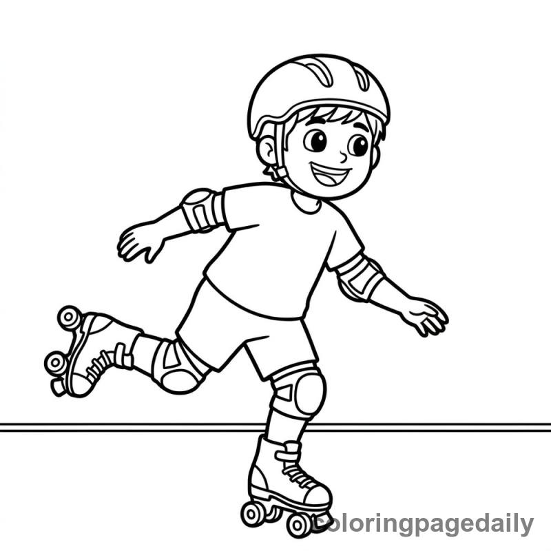 Kid Roller Skating - Daily printable coloring page in Sports category