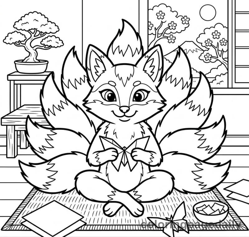 Kitsune Folding Origami Butterfly - Daily printable coloring page in Mythical Creature category