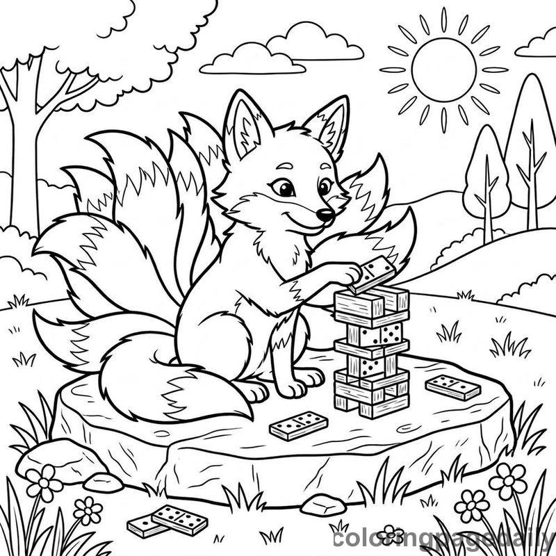 Kitsune Stacking Wooden Dominoes - Daily printable coloring page in Mythical Creature category