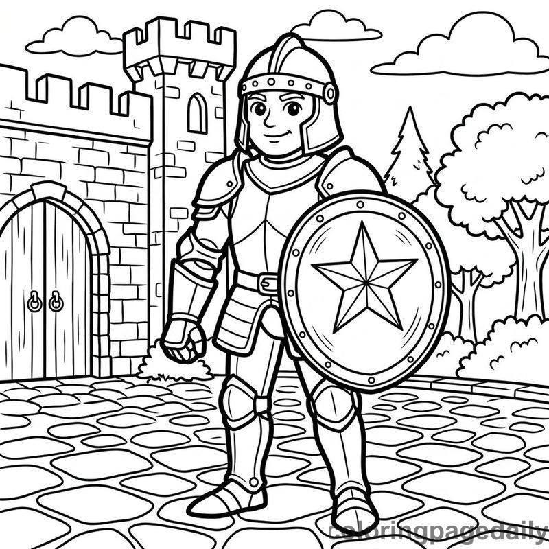 Knight Holding Star Shield - Daily printable coloring page in Fairy Tales category