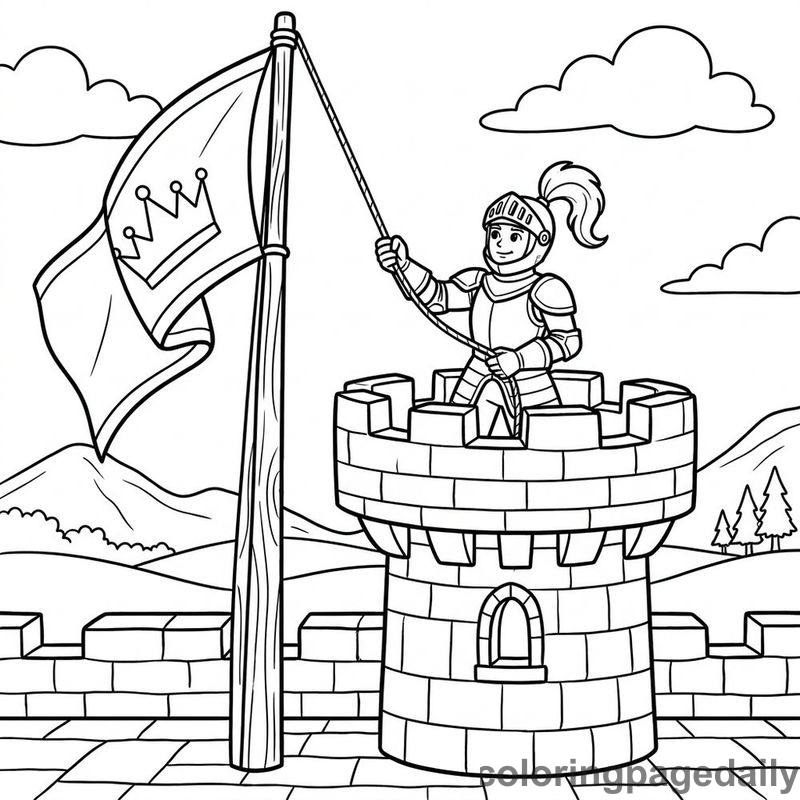Knight Raising Royal Flag - Daily printable coloring page in Fairy Tales category