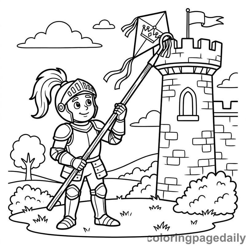 Sir Barnaby and the Great Kite Rescue - story illustration coloring page