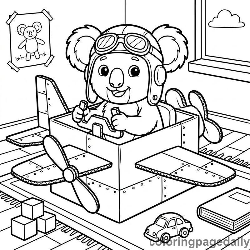 Koala Cardboard Airplane Pilot - Daily printable coloring page in Animals category
