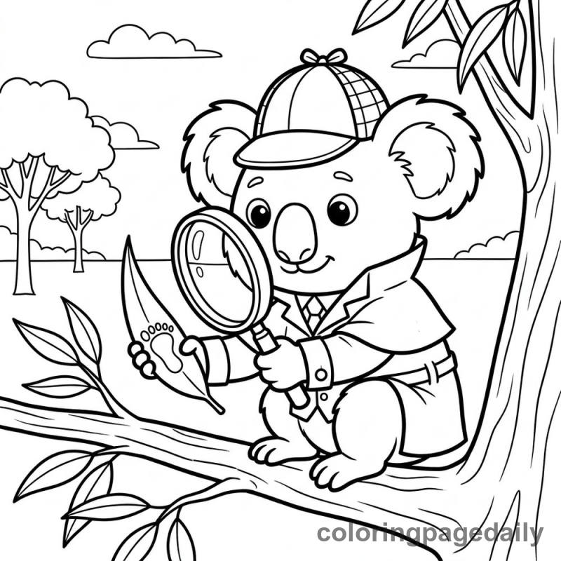Koala Detective on the Case - Daily printable coloring page in Animals category