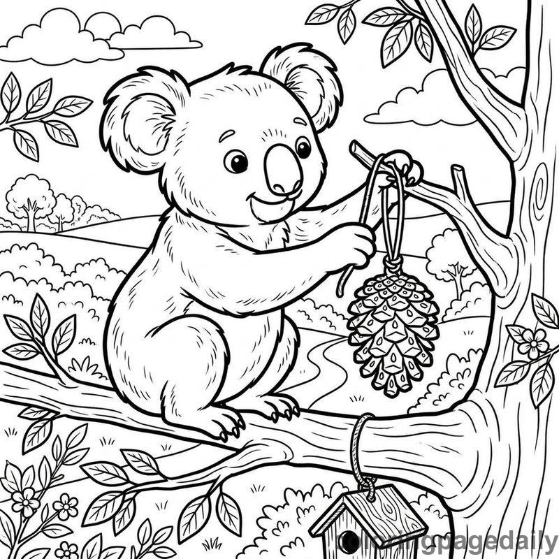 Koala Hanging Bird Feeder - Daily printable coloring page in Animals category