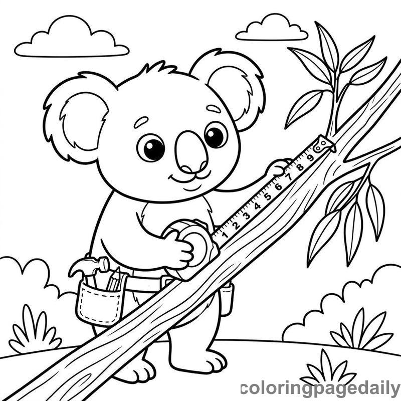 Koala Measuring Wood - Daily printable coloring page in Animals category