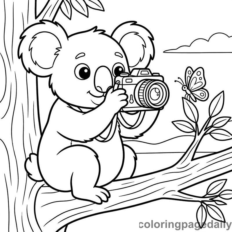 Koala Nature Photographer - Daily printable coloring page in Animals category