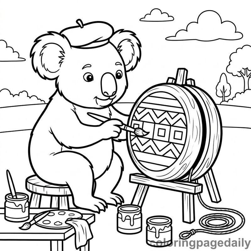 Koala Painting A Yo-Yo - Daily printable coloring page in Animals category