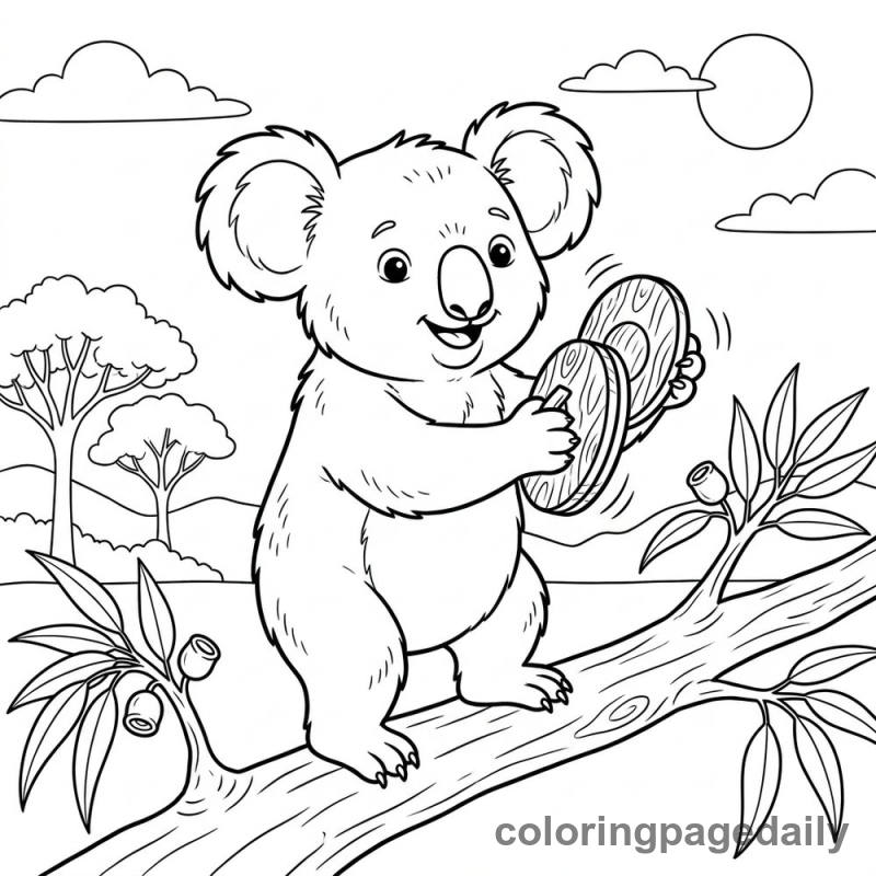 Koala Playing Castanets - Daily printable coloring page in Animals category