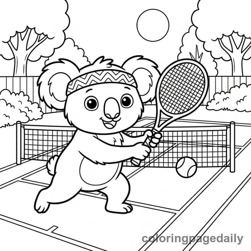 Koala Playing Tennis - Daily printable coloring page in Animals category