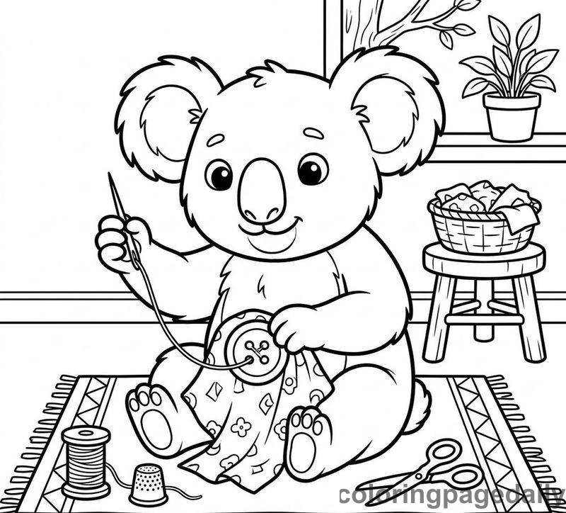 Koala Sewing Button - Daily printable coloring page in Animals category