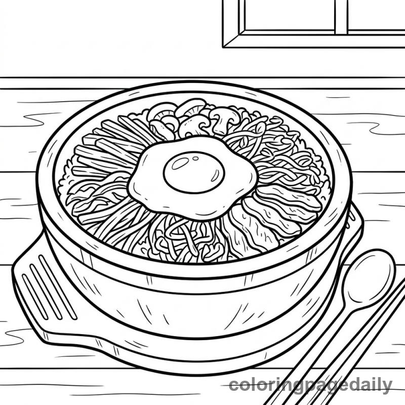 Korean Bibimbap Bowl - Daily printable coloring page in Food category