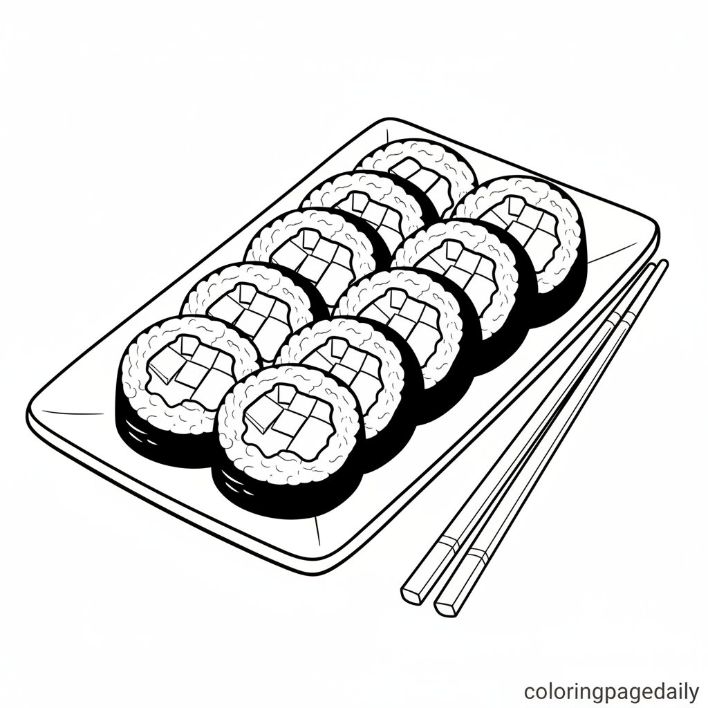 Korean Kimbap Roll Platter - Daily printable coloring page in Food category