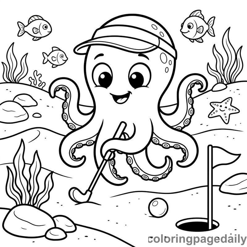 Kraken Miniature Golf - Daily printable coloring page in Mythical Creature category