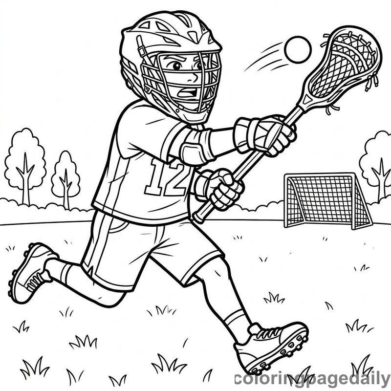 Lacrosse Player Mid-Stride Catch - Daily printable coloring page in Sports category