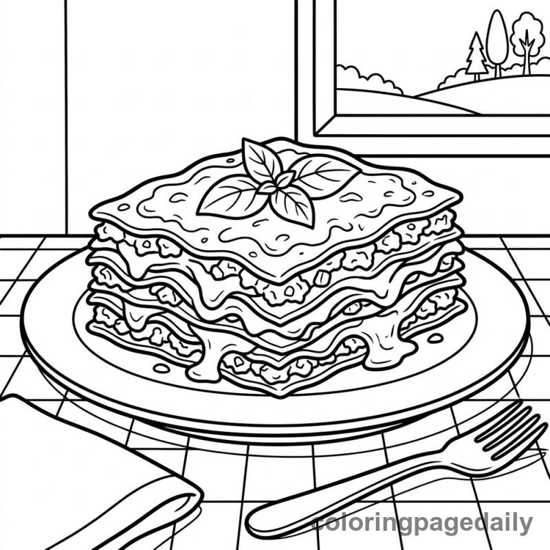 Layered Lasagna Slice - Daily printable coloring page in Food category