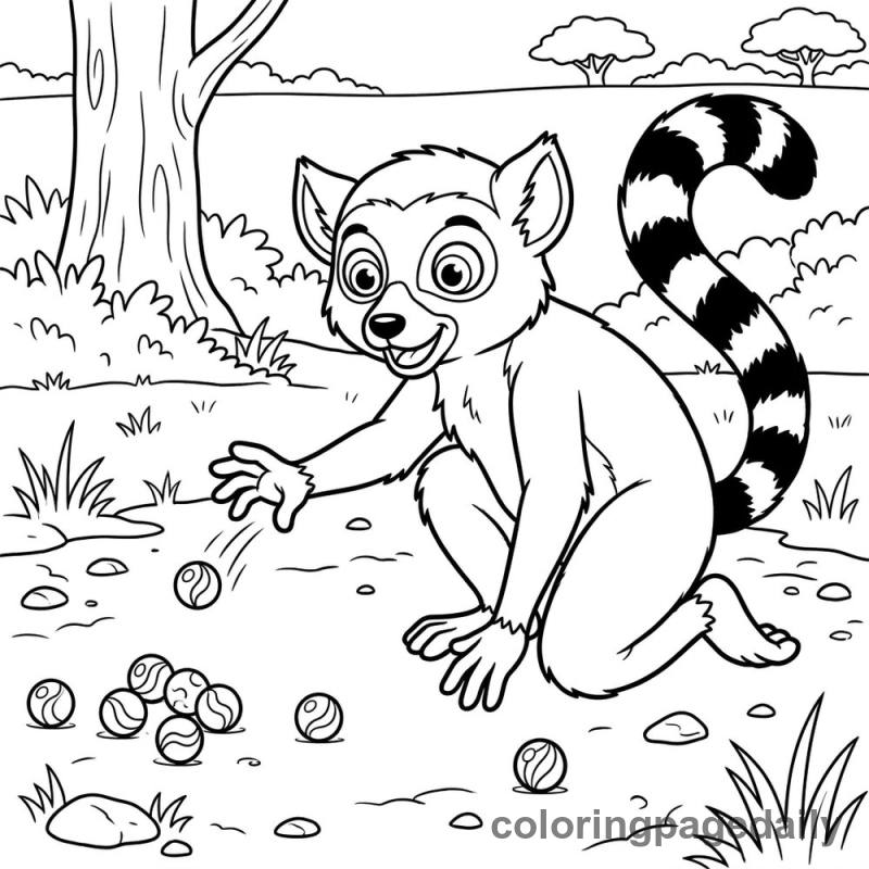 Lemur Playing Marbles - Daily printable coloring page in Animals category