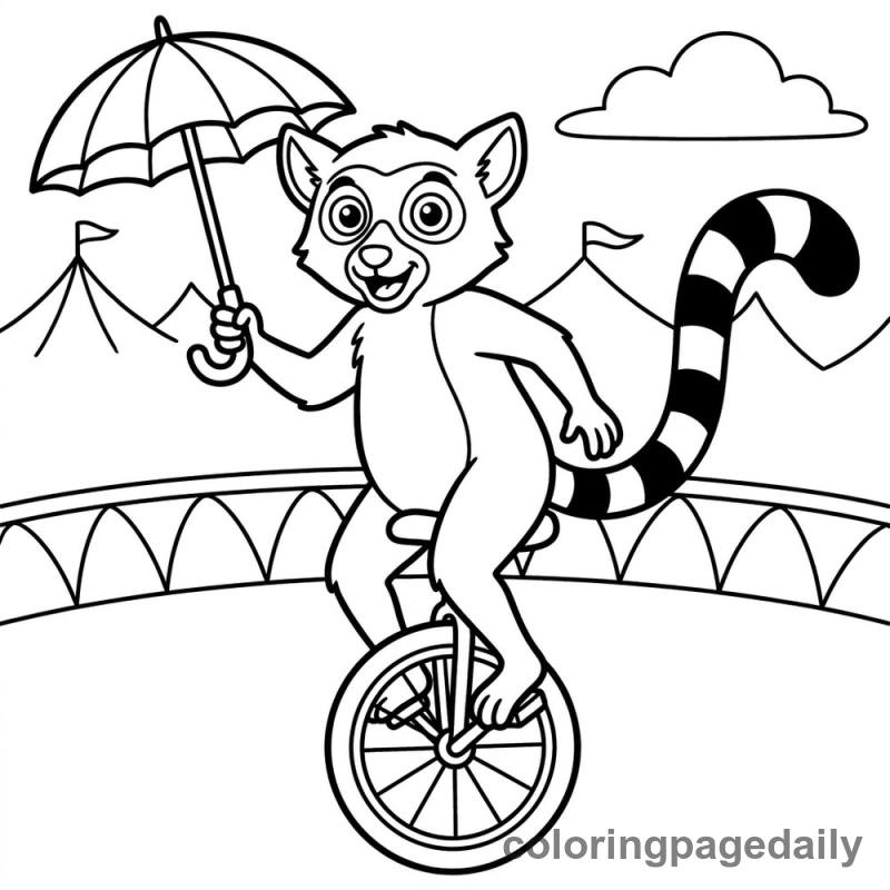 Lemur Riding Unicycle - Daily printable coloring page in Animals category
