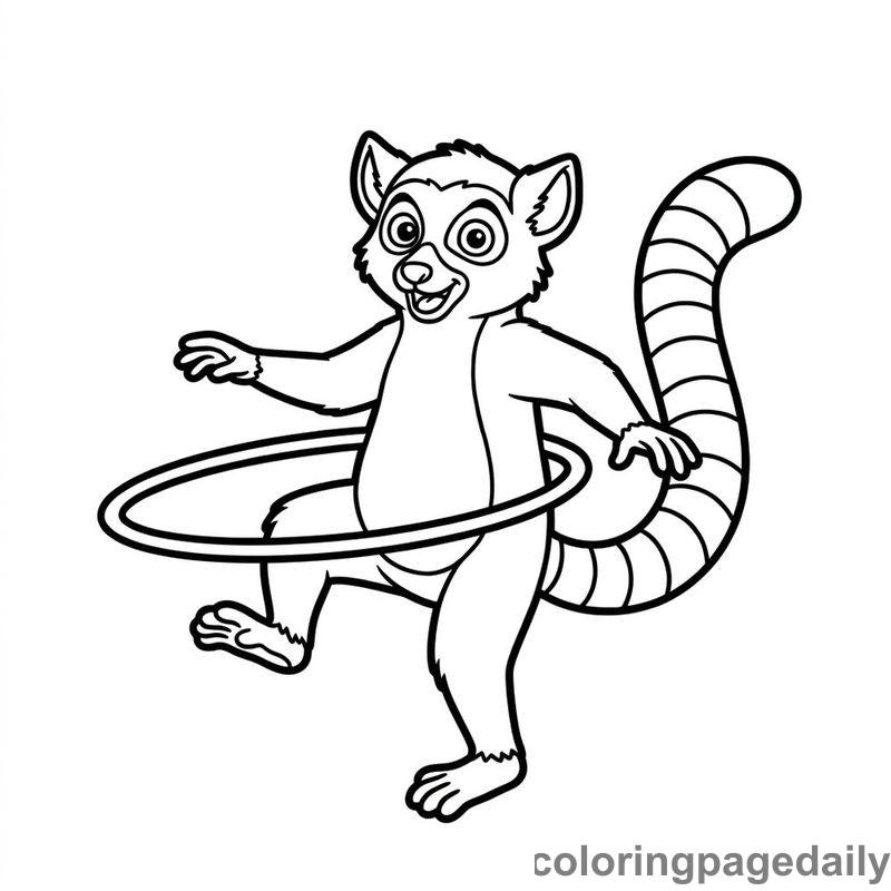 Lemur Spinning Hula Hoop - Daily printable coloring page in Animals category