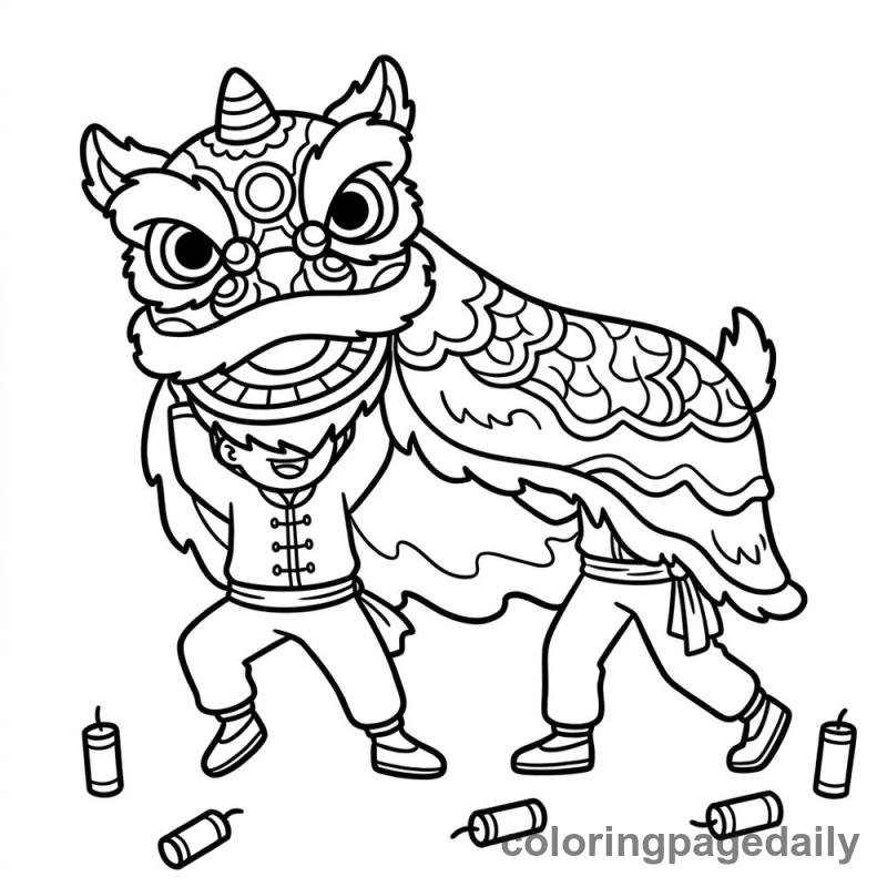 Lion Dance Performance - Daily printable coloring page in Chinese New Year category