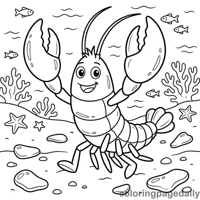 Lobster On The Ocean Floor - Daily printable coloring page in Ocean and Underwater Life category