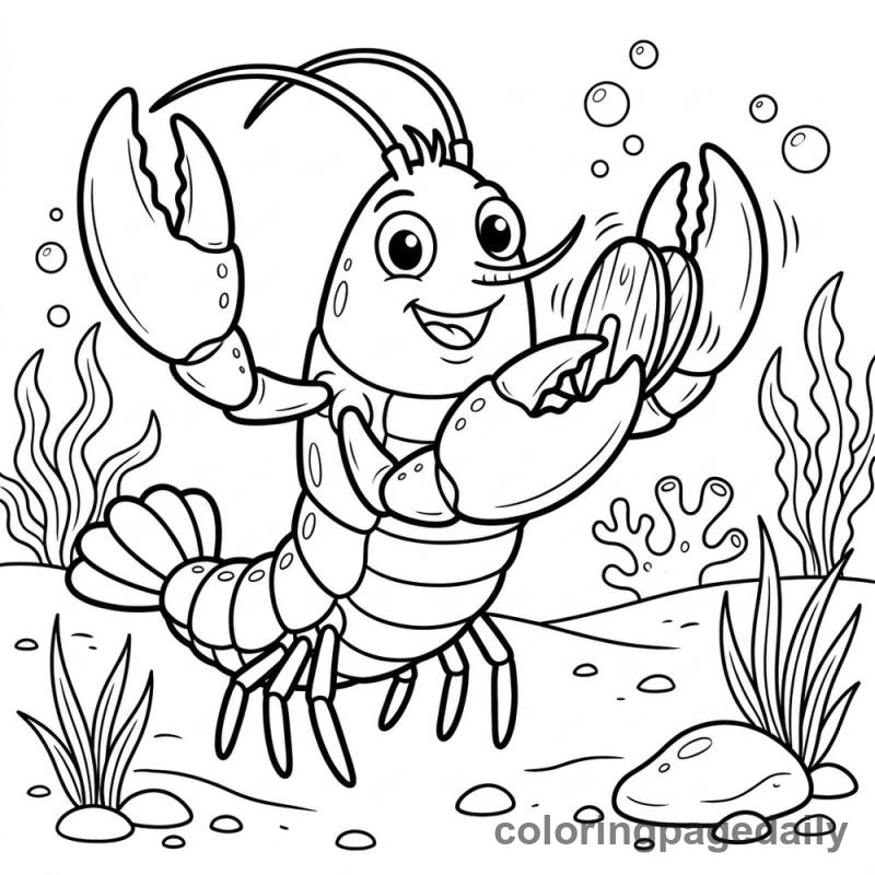 Lobster Playing Castanets - Daily printable coloring page in Ocean and Underwater Life category