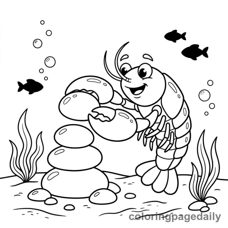 Lobster Stacks Smooth Pebbles - Daily printable coloring page in Ocean and Underwater Life category