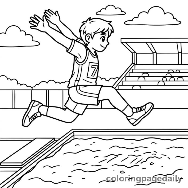 Long Jump Athlete - Daily printable coloring page in Sports category