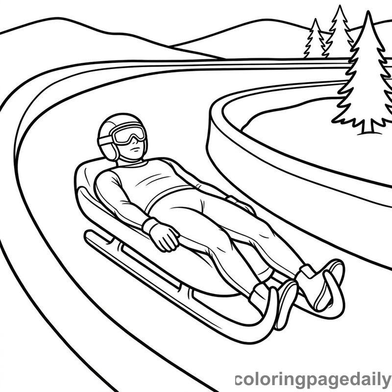 Luge Athlete Racing Downhill - Daily printable coloring page in Sports category