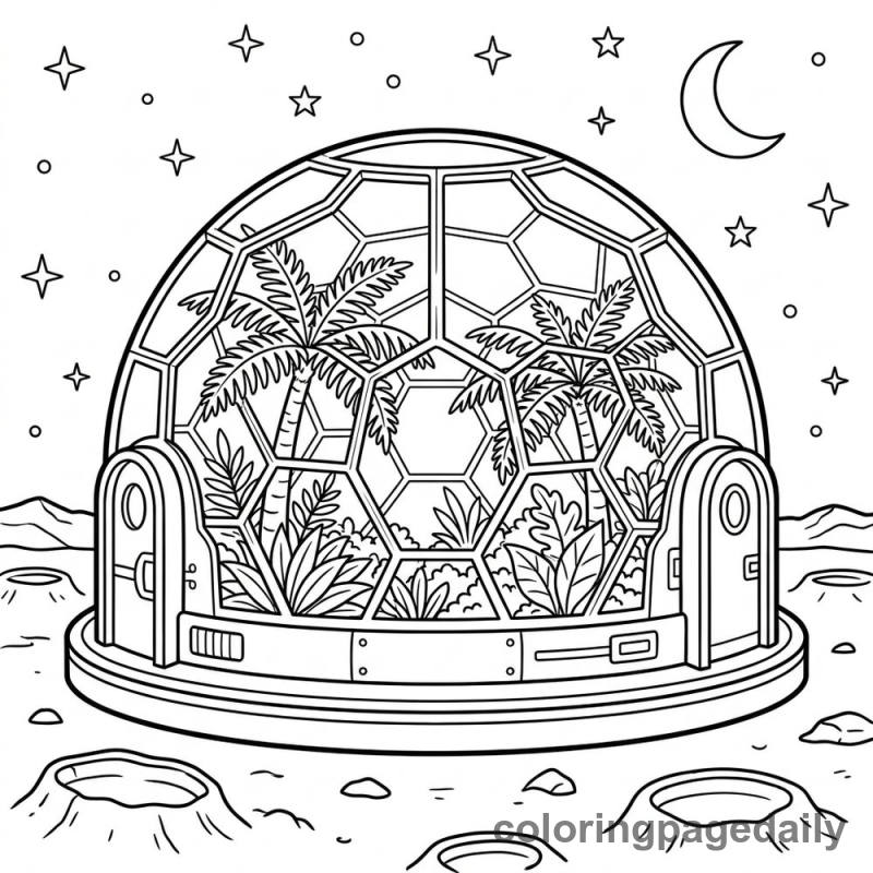 Lunar Botanical Bio Dome - Daily printable coloring page in Space category