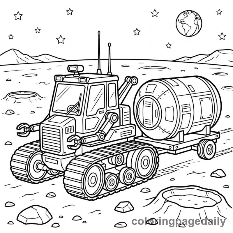 Lunar Cargo Tractor Hauling - Daily printable coloring page in Space category