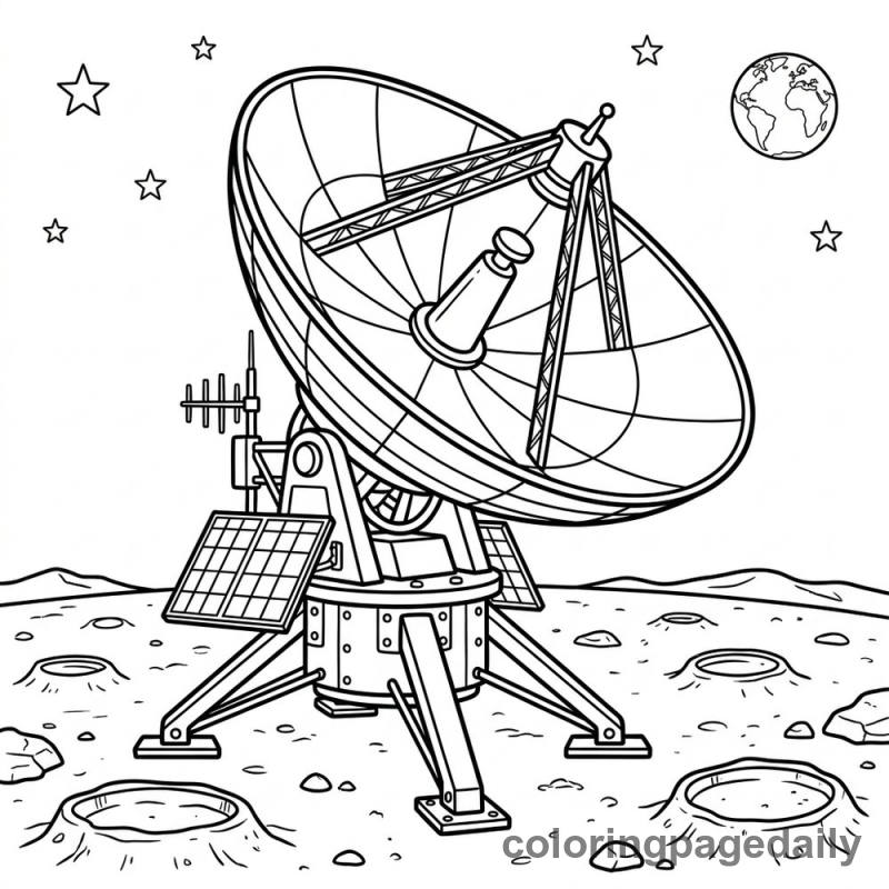 Lunar Communication Satellite Dish - Daily printable coloring page in Space category