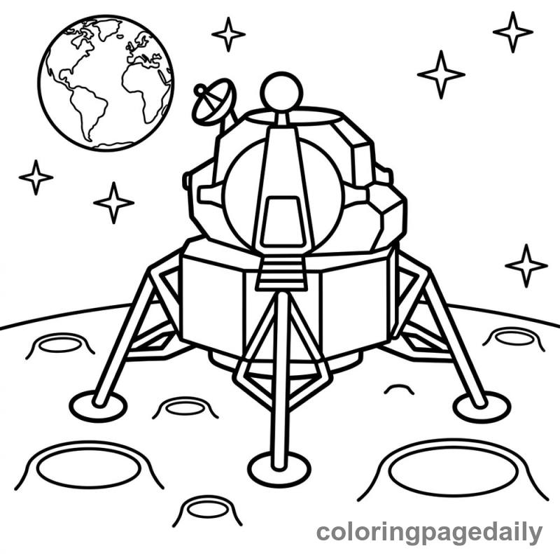 Lunar Lander's Quiet Landing - Daily printable coloring page in Space category