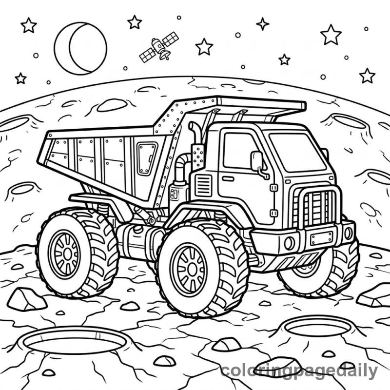 Lunar Mining Dump Truck - Daily printable coloring page in Space category