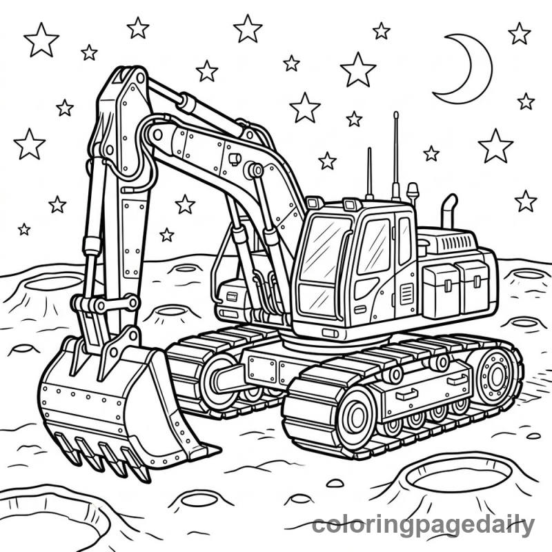 Lunar Mining Excavator Vehicle - Daily printable coloring page in Space category