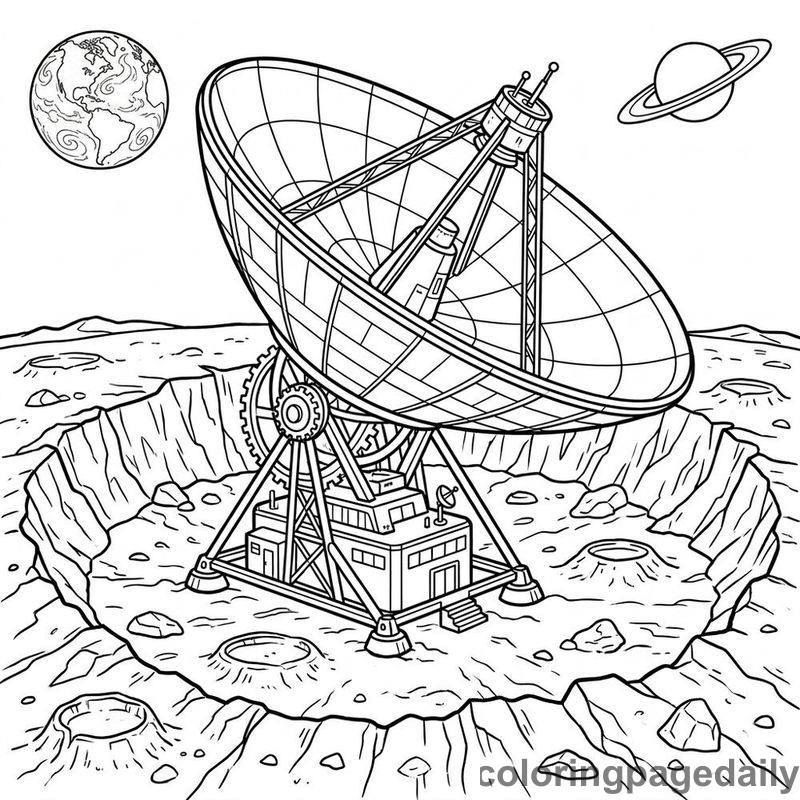Lunar Radio Telescope Observatory - Daily printable coloring page in Space category