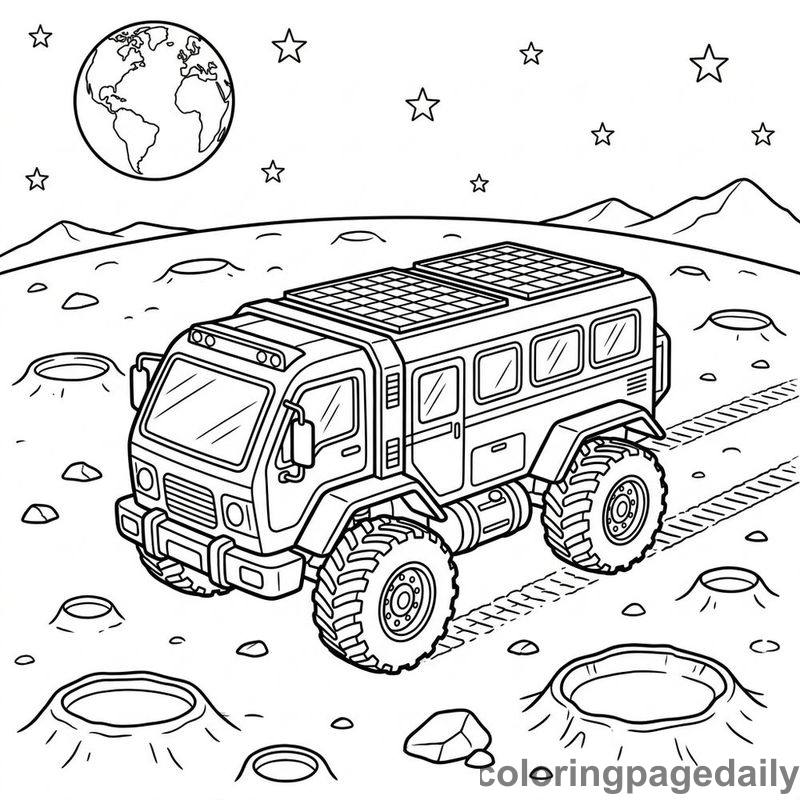 Lunar Transport Bus Driving - Daily printable coloring page in Space category