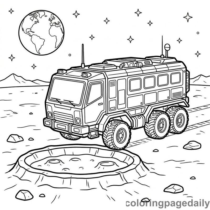 Lunar Transport Bus Parked - Daily printable coloring page in Space category