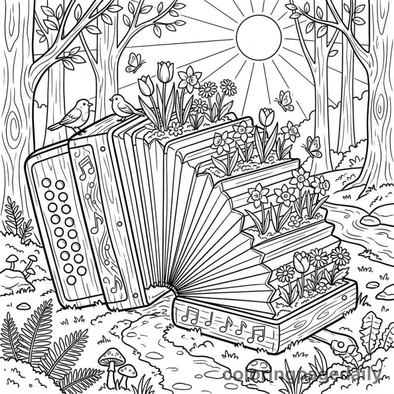 Magical Accordion Spring Garden - Daily printable coloring page in Scenery category