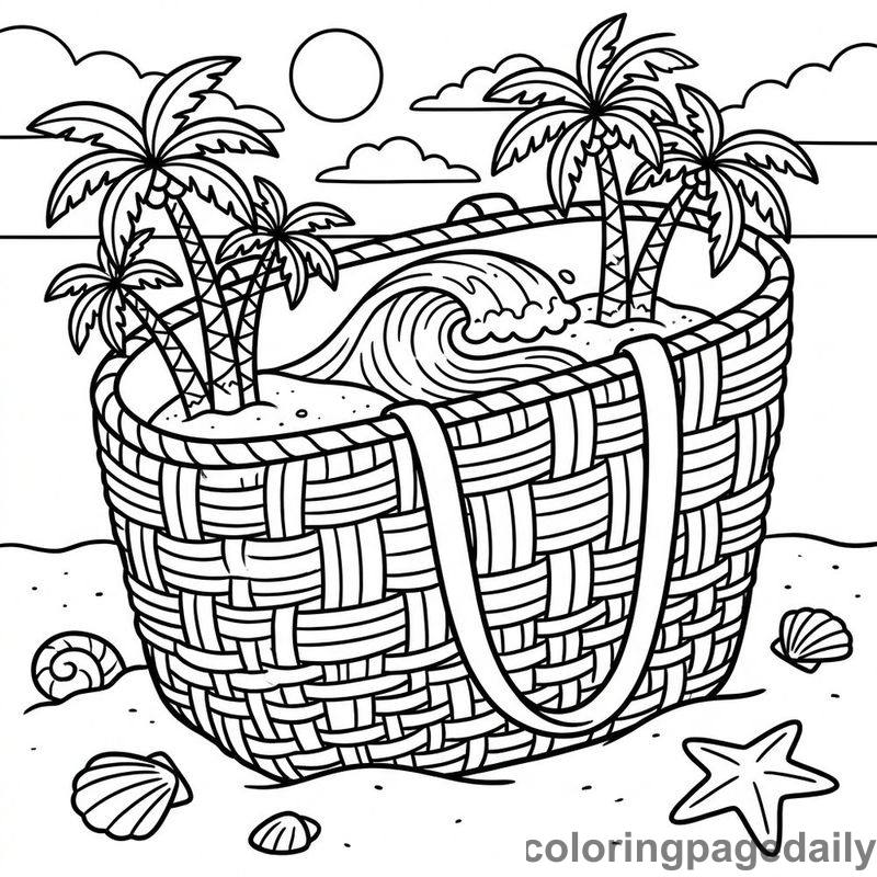 Magical Beach Bag Oasis - Daily printable coloring page in Scenery category