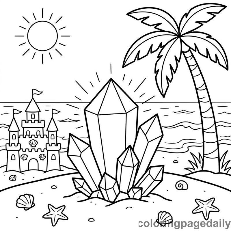 Magical Beach Crystal Cave - Daily printable coloring page in Scenery category