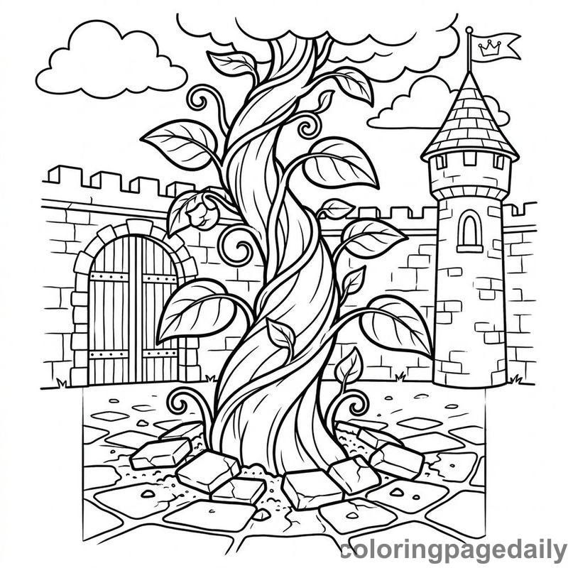 Magical Beanstalk In Courtyard - Daily printable coloring page in Fairy Tales category
