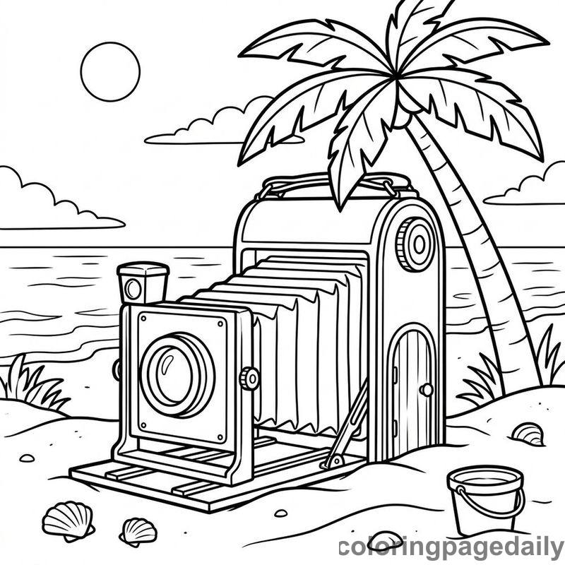 Magical Camera Beach House - Daily printable coloring page in Scenery category