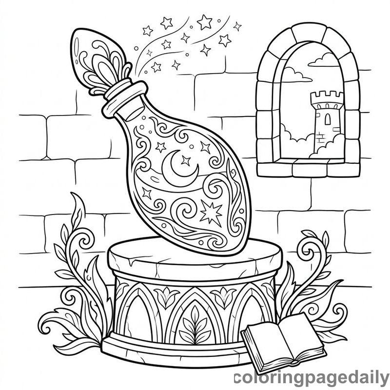Magical Castle Potion Bottle - Daily printable coloring page in Fairy Tales category