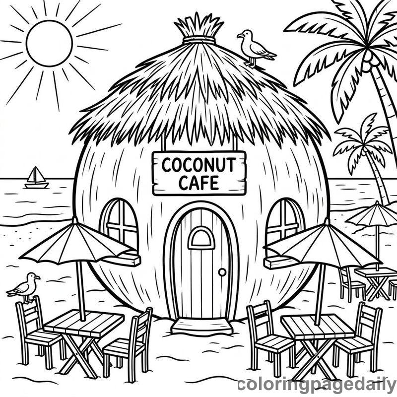 Magical Coconut Beach Cafe - Daily printable coloring page in Scenery category