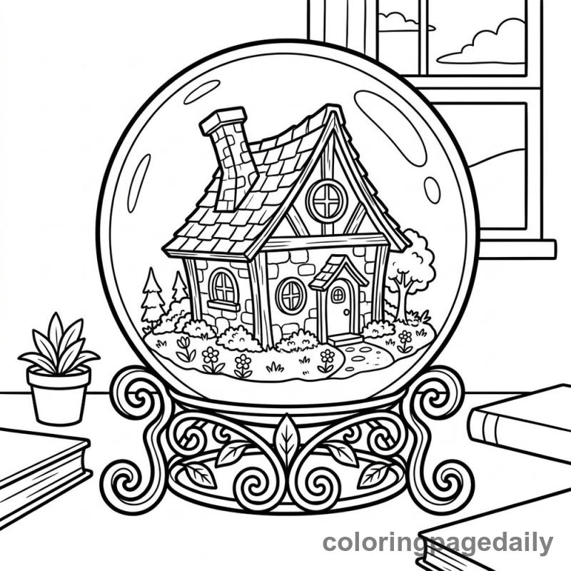 Magical Crystal Ball House - Daily printable coloring page in Scenery category