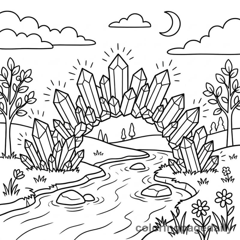 Magical Crystal Bridge - Daily printable coloring page in Scenery category
