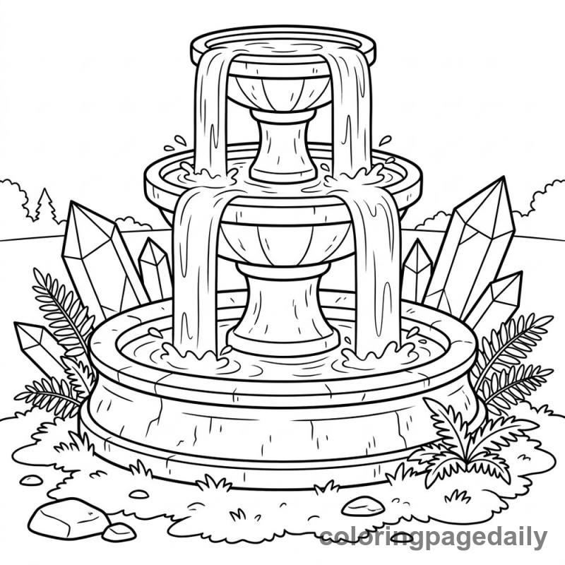 Magical Crystal Fountain - Daily printable coloring page in Scenery category