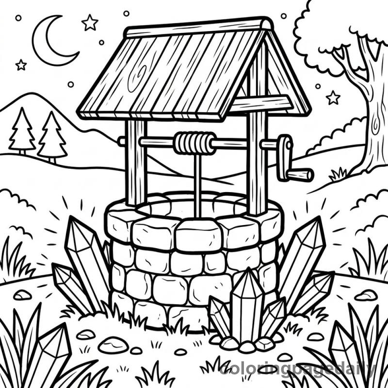 Magical Crystal Well - Daily printable coloring page in Scenery category