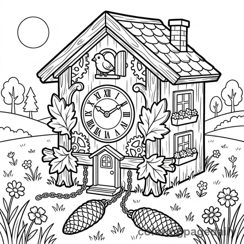 Magical Cuckoo Clock House - Daily printable coloring page in Scenery category